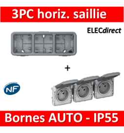 Legrand Plexo - Triple prise de courant 2P+T 16A 230V - horizontal - IP55/IK07 - 069680+069564