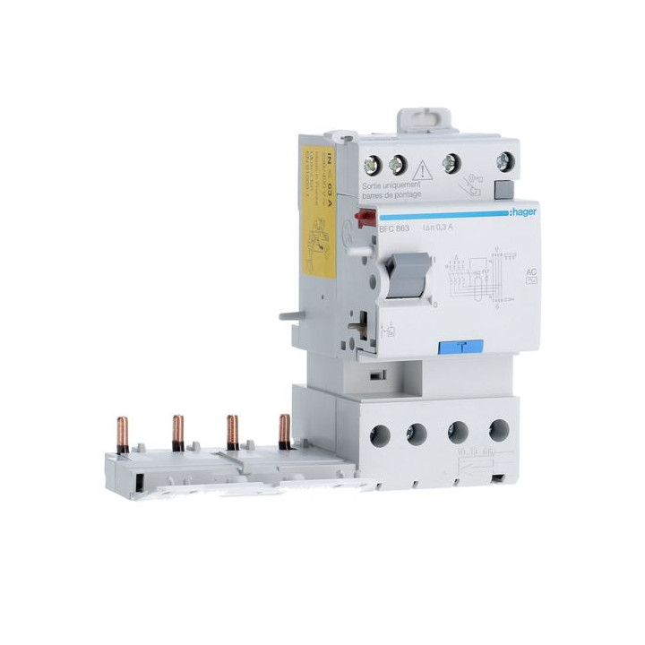 HAGER - Bloc différentiel double sortie 4P 63A 300mA type AC - BFC863