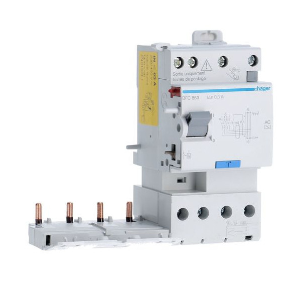 HAGER - Bloc différentiel double sortie 4P 63A 300mA type AC - BFC863