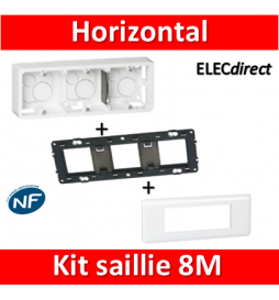 Legrand Mosaic -  Kit Cadre saillie 8 modules - horizontal - 078818L +080286+080253