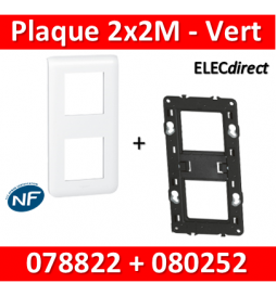 Legrand Mosaic - Plaque 2 x 2 modules + support - 2 postes - vertical - 078822L+080252