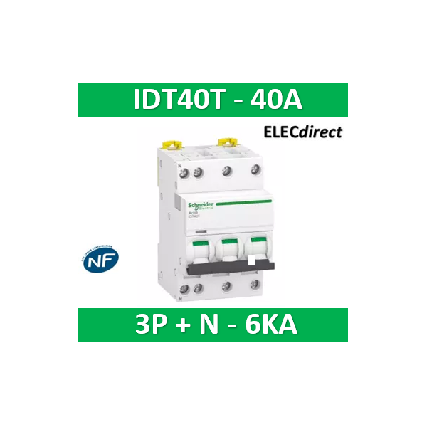 Schneider - Acti9 iDT40T - disjoncteur modulaire - 3P+N - 40A