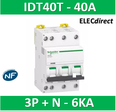 A9P22740 Schneider Disjoncteur modulaire Acti9 iDT40T 40A courbe C 3P+N