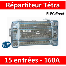 Legrand - Répartiteur TÉTRAPOLAIRE 15 connexions - 10 modules - 160A - 004879