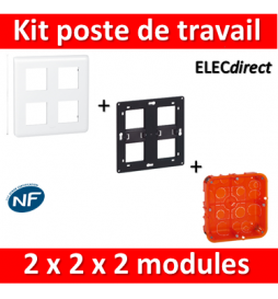 Legrand Mosaic - Kit poste de travail 2 x 2 x 2 modules - Blanc 078838L + 080124 + 080264