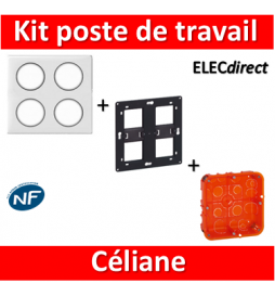 Legrand Céliane - Kit poste de travail complet 2 x 2 postes - Blanc - 80264+68608+80124