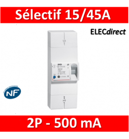 Legrand - Disjoncteur de branchement EDF 15/45A sélectif - 500mA - bipolaire - 401003