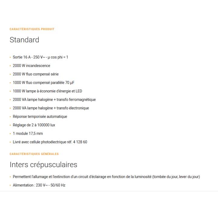 Legrand - Interrupteur crépusculaire standard avec photocellule - 230V - Réf :  412623