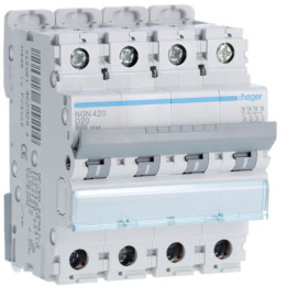 Hager - Disjoncteur 4P 6/10kA Courbe D - 20A 4M - Réf : NGN420