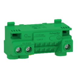 Schneider - Resi9 - bornier terre 63A + cavalier - auto 11x1,5² à 4² - vis 3x6² à 25² - Réf : LGYT1E14