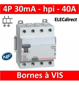 LEGRAND - Interrupteur différentiel DX3-ID 4P 40A - 30mA - Type F - Départ Bas - 4M - 411695