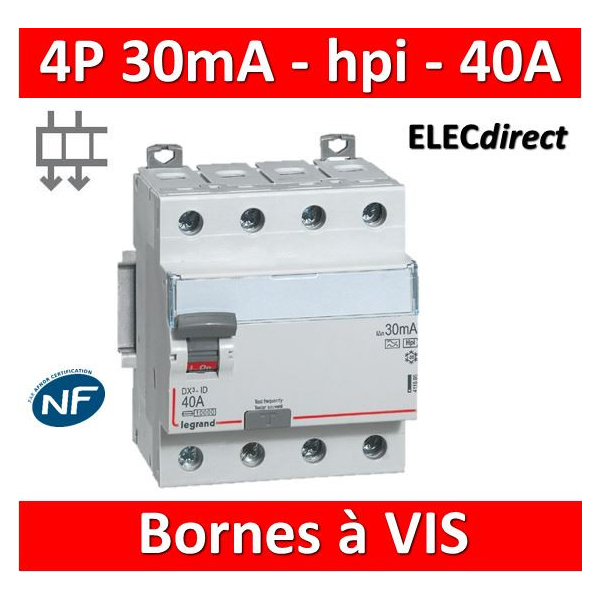 Interrupteur différentiel tétrapolaire LEGRAND 40A 30mA type A
