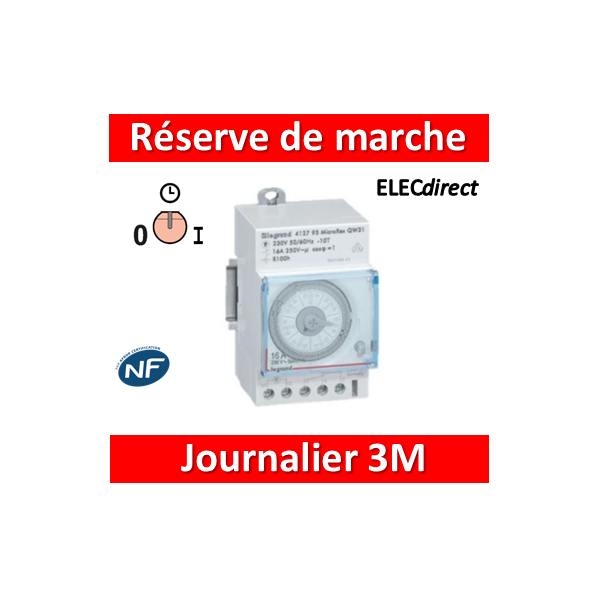 INTERRUPTEUR HORAIRE JOURNALIER 1 MODULE PAS DE 15 min AVEC RESERVE