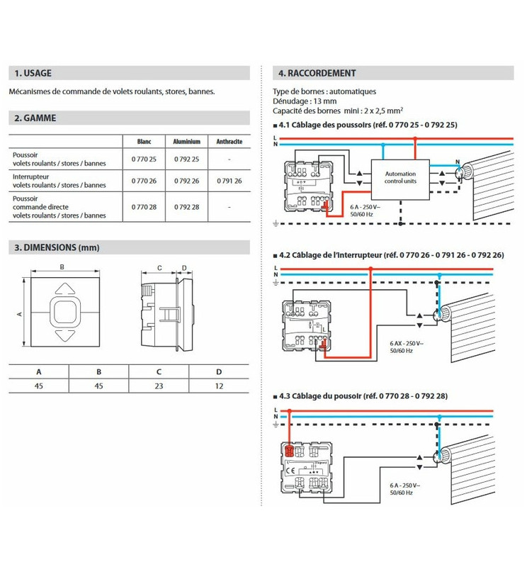 2 Commandes Mosaïque Pour Volet Roulant Legrand 077025 - Poussoirs Neufs
