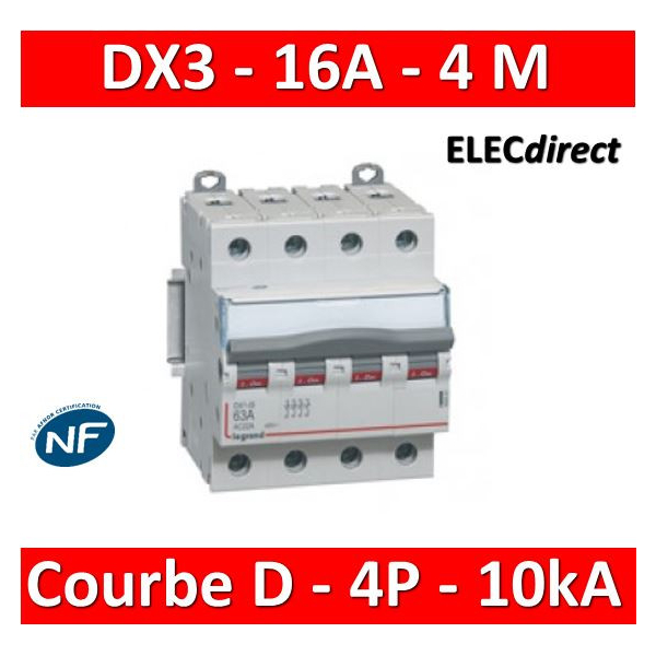 Legrand - Disjoncteur 4P DX3 16A - 10kA - courbe D - Réf : 408117