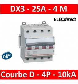 Legrand - Disjoncteur 4P DX3  25A - 10kA - courbe D - Réf : 408119