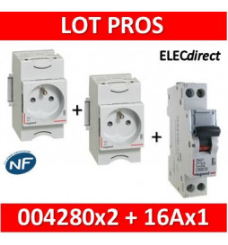 Legrand - LOT PROS - PC 2P+T 16A 220V  Modulaire x 2 + disjoncteur 16A - 004280x2 + 406774x1