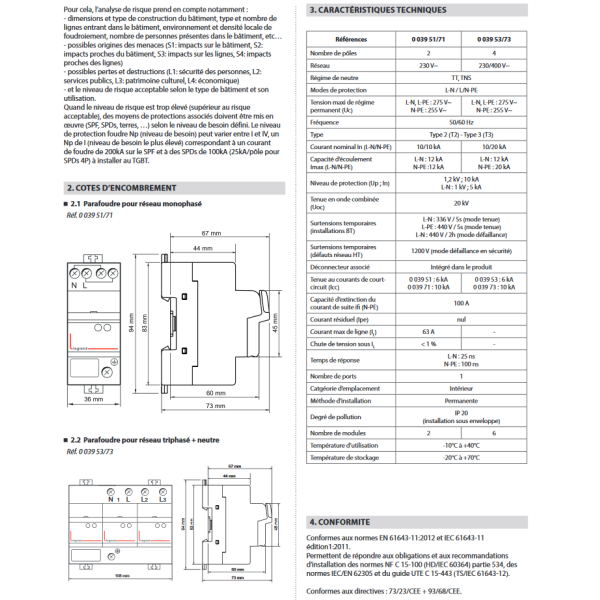 Legrand - Parafoudre bipolaire - Type 2 LEXIC avec protection intégrée + Cartouche de rechange - Réf. : 003951+003954