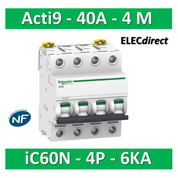 Acti9 iC60N - Disjoncteur - 4P - 40A - Courbe C - 400Vca - 6000A-10kA  Schneider Electric