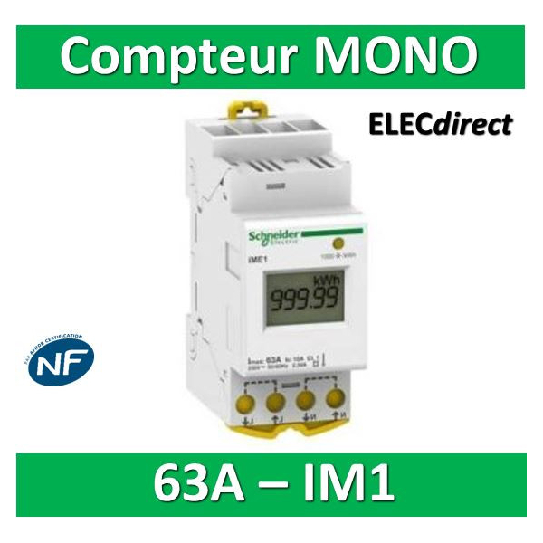 Compteur d'énergie monophasé à raccordement direct - 63A - 230V