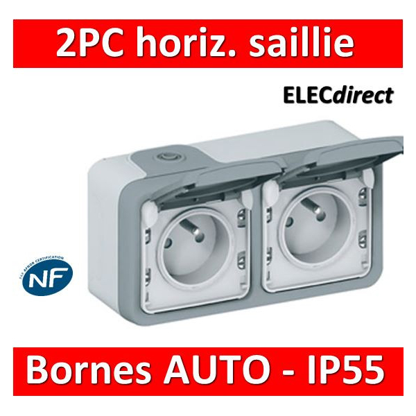 Legrand Plexo - Double prise de courant 2P+T 16A 230V - horizontal -  IP55/IK07 - 069672+069562 - ELECdirect Vente Matériel Électrique