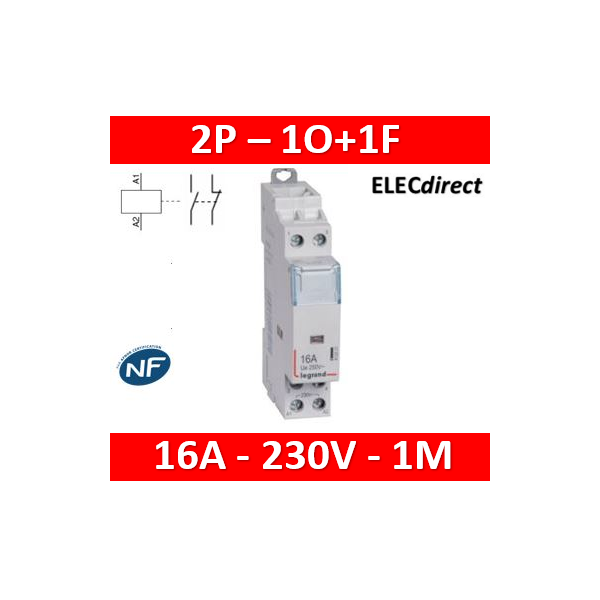 Legrand - Contacteur de puissance bipolaire bobine 230V - 16A - 1O+1F - Réf : 412521