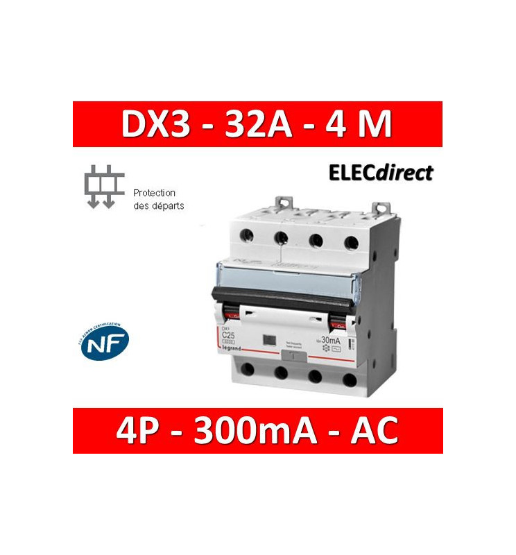 LEGRAND - Disjoncteur Différentiel DX3 4P - 32A - C - 300MA - AC