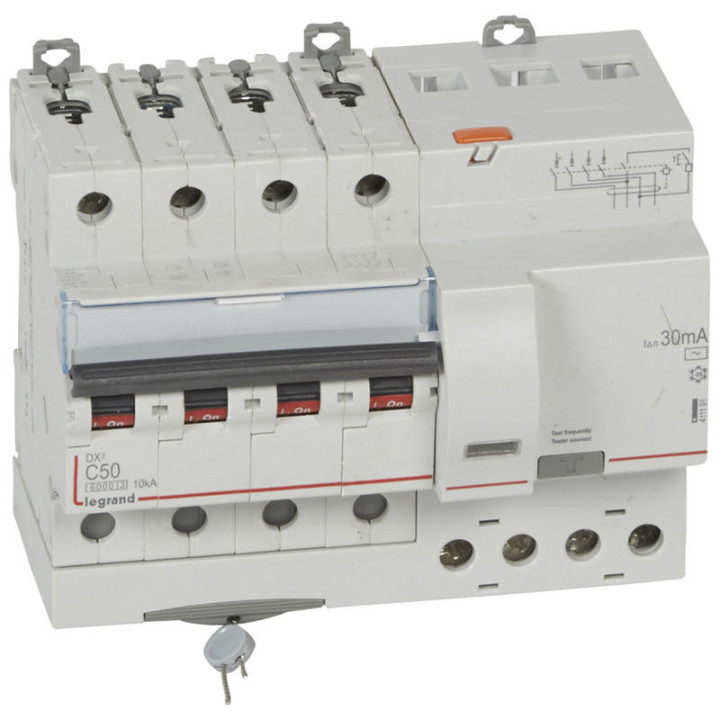 Legrand - Disjoncteur Différentiel - 4P - 50A - 30mA - Type AC - DX³ 6000A/10kA - Vis/Vis - Réf : 411191
