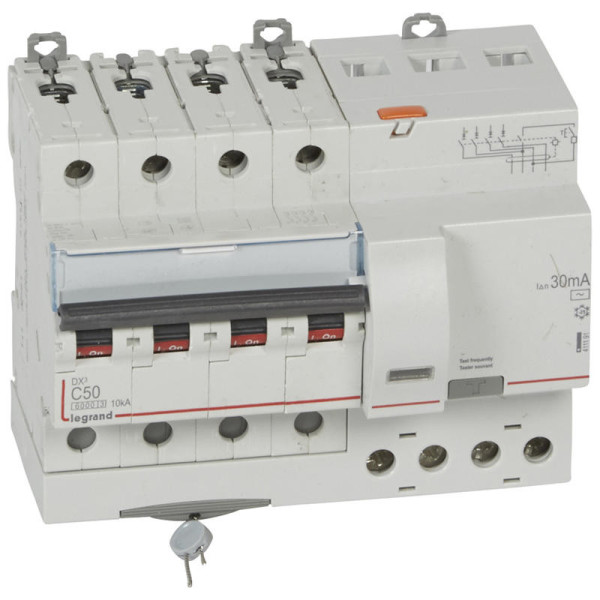 Legrand - Disjoncteur Différentiel - 4P - 50A - 30mA - Type AC - DX³ 6000A/10kA - Vis/Vis - Réf : 411191