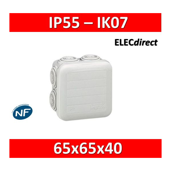 Legrand - Boîte de dérivation étanche IP55 - 65x65x40 - 092005 - ELECdirect  Vente Matériel Électrique