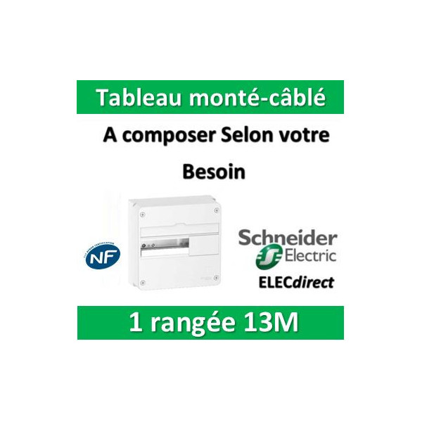 Schneider - Tableau monté-câblé : 1 rangée - 13 modules RESI9 XE - à composer