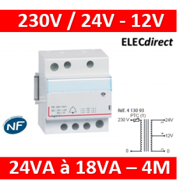 413093 - TRANSFORMATEUR DE SONNERIE MODULAIRE 24V 12 V 1 - 1.5 A