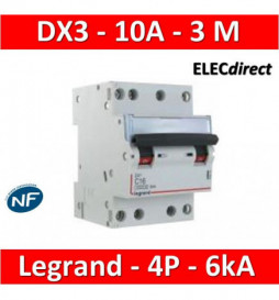 Legrand - Disjoncteur 4P DX3 10A - 6kA - courbe C - 406908