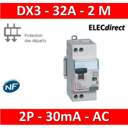 LEGRAND - Disjoncteur différentiel DX3 P+N - 32A - 30mA - AC - Réf : 410708