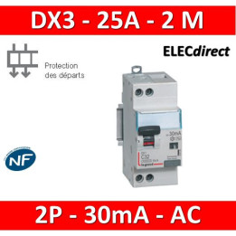 LEGRAND - Disjoncteur différentiel DX3 P+N - 25A - 30mA - AC - Réf : 410707