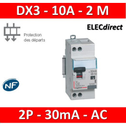 LEGRAND - Disjoncteur différentiel DX3 P+N - 10A - 30mA - AC -Réf : 410704