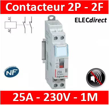 Contacteur électrique modulaire domestique pour chauffe-eau en tarif heures  creuses 220V bipolaire 25A 