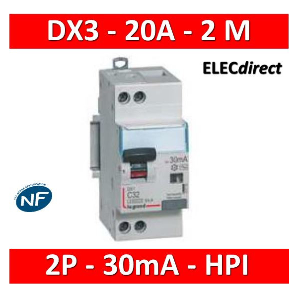 LEGRAND - Disjoncteur Différentiel 2P - 20A - 30ma Type HPI - 410754 -  ELECdirect Vente Matériel Électrique