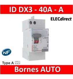 LEGRAND - Inter Différentiel  DX3  2P - 40A - 30MA - Type A - Départ Haut auto - 411638