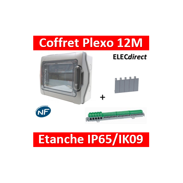 Tableau électrique étanche 12 modules IP65 + borniers + 10 entrées câble