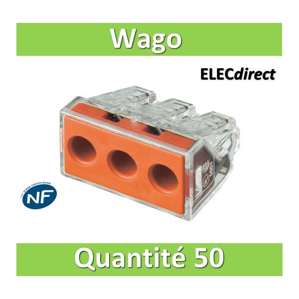 Boîte de 50 bornes Wago 3 entrées de 2,5mm² à 6mm² - Série 773