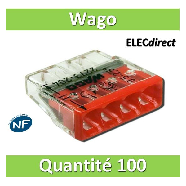 WAGO - Boîte de 100 Bornes auto fils rigide 4 x 2,5mm2 - WAG 2273-204 -  ELECdirect Vente Matériel Électrique