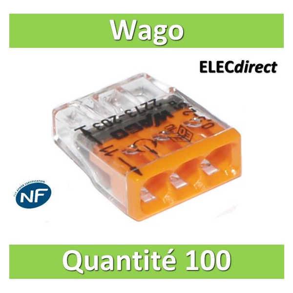 WAGO - Boîte de 100 Bornes auto fils rigide 3 x 2,5mm2 - WAG 2273-203 -  ELECdirect Vente Matériel Électrique