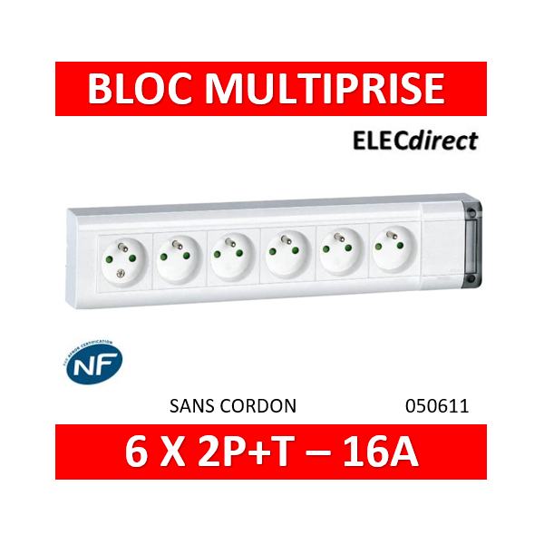 049401, Fiche multiprise, Type E – Français 2P+T 6A, Montage sur câble