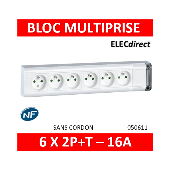 LEGRAND 050613 - Bloc multiprise fixable - 4x2P+T - sans cordon - inter  bipol voyant