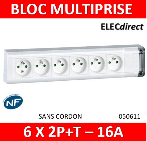 Legrand - Bloc multiprise fixable 4 prises de courant 2P+T longueur 253mm -  à cabler - 050610 - ELECdirect Vente Matériel Électrique
