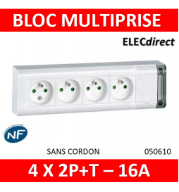 Bloc multiprises fixable avec interrupteur bipolaire à voyant et 4