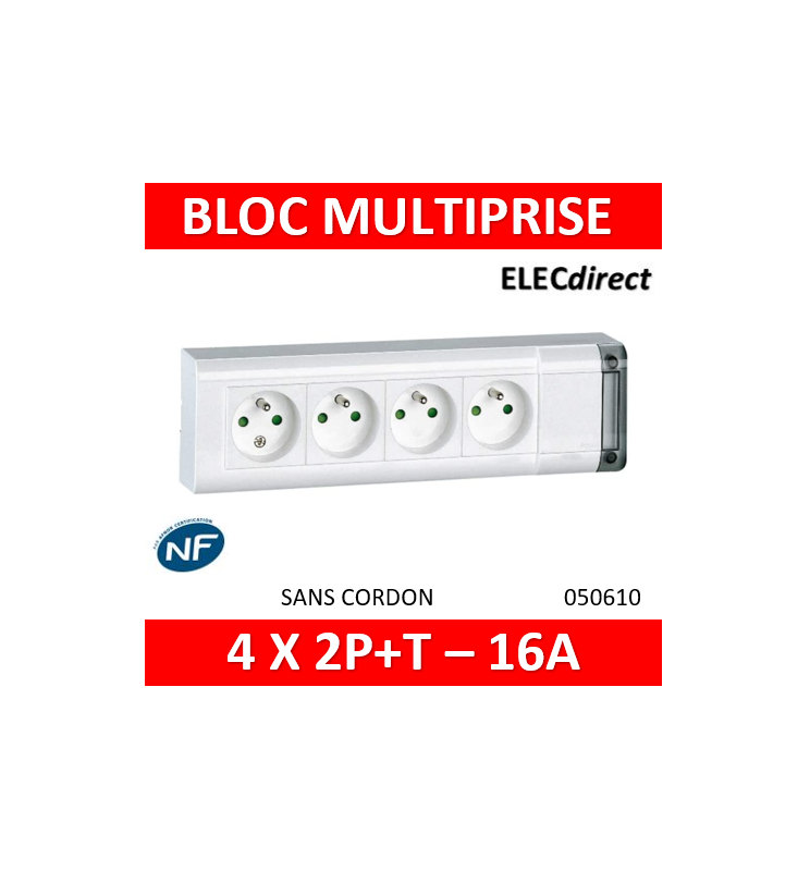 Legrand - Bloc multiprise fixable 4 prises de courant 2P+T longueur 253mm -  à cabler - 050610 - ELECdirect Vente Matériel Électrique