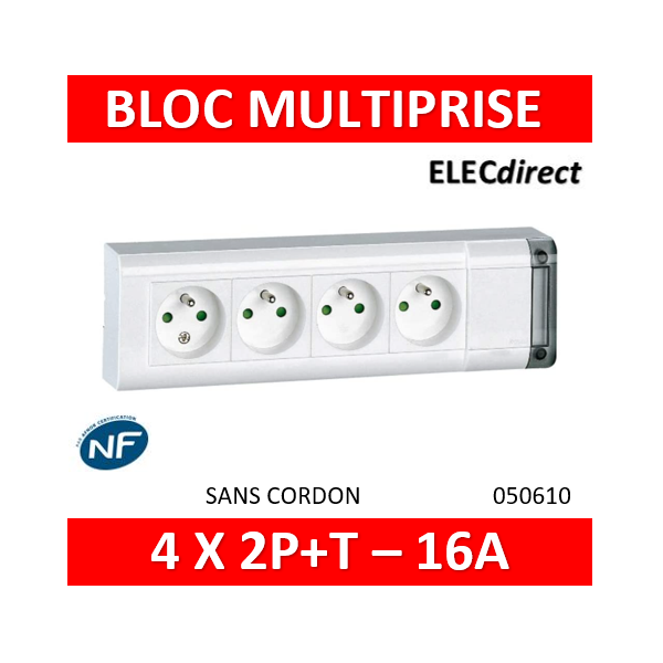 Legrand - Bloc multiprise fixable 4 prises de courant 2P+T longueur 253mm -  à cabler - 050610 - ELECdirect Vente Matériel Électrique