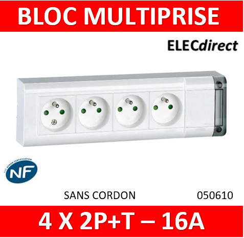 Legrand - Bloc multiprise fixable 6 prises de courant 2P+T longueur 343mm -  à cabler - 050611 - ELECdirect Vente Matériel Électrique